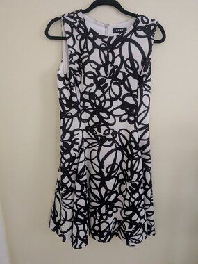 DKNY Black and White Floral Dress w/ pockets